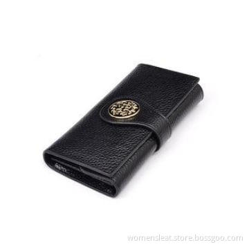 Long Size Tri fold Genuine Leather Wallets for Women , Gold